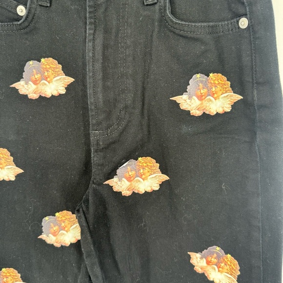 Fiorucci Angel Print Black Wash Skinny Straight Leg Jeans - Picture 2 of 5